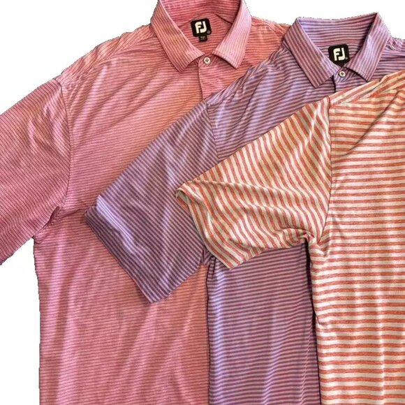 Lot of 3 FootJoy Golf Polo Shirts Men's 2XL Blue Pink Striped Bent Brook - Picture 2 of 7